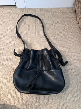 COACH Black Leather Drawstring Shoulder Bag